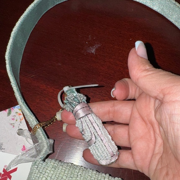 Mint Green Beaded Shoulder Bag with Pink Golf Cart Accent - Picture 4 of 4